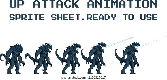 Animación de personaje de arte en píxeles Godzilla ataque al ocioso morir perder juego de hoja en blanco listo pixelado aseprite 