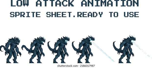 Godzilla pixelart animation attackiert untätig die verlieren sprite sheet game ready pixelated aseprite 