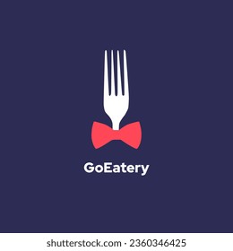 GoEatery - Fork and bow tie logo icon. Vector concept for restaurant, cafe, bar, fast food.