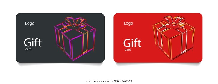 Goft voucher of certificate template with hand drawn sketch illustration of a gift box in two variants