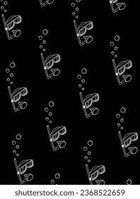 Goggle doodle seamless pattern, scuba diving water sports background, black and white