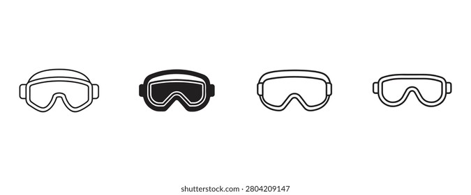 goggle illustrations side by side on white background two with clear lenses one with shaded lens and one outline style with no fill