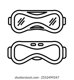 Conjunto de iconos de línea de buceo de gafas con marcos fuertes. Las gafas están diseñadas para proteger los ojos de sustancias nocivas. Máscaras de concepto de diseño de línea para la natación. Ilustración vectorial de icono de gafas de seguridad