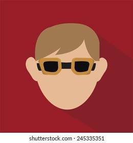 goggles and human head illustration over red color background  