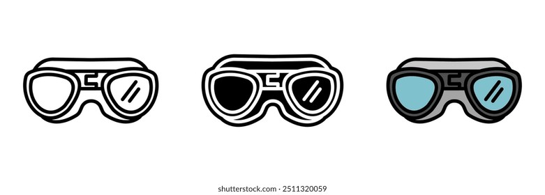 Icono de gafas, equipo de protección ocular usado por los pilotos, blindaje contra el viento, el polvo, los escombros o la luz intensa durante las operaciones de vuelo.