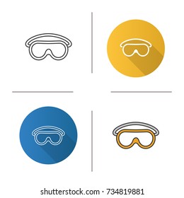 Goggles icon. Flat design, linear and color styles. Protective spectacles. Isolated vector illustrations