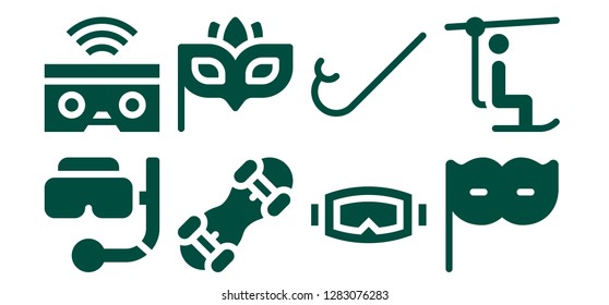  goggles icon set. 8 filled goggles icons. Simple modern icons about  - Snorkel, Oculus rift, Snowboard, Eye mask, Diving mask, Chairlift