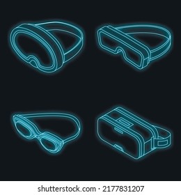 Goggles Icon Set. Isometric Set Of Goggles Vector Icons Neon On Black