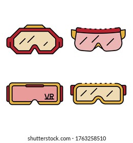 Goggles icon set. Outline set of goggles vector icons thin line color flat isolated on white