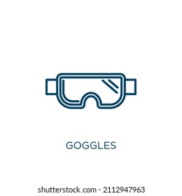 goggles icon. Thin linear goggles outline icon isolated on white background. Line vector goggles sign, symbol for web and mobile