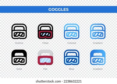 Iconos de gafas con un estilo diferente. Los iconos de los gafas se establecen. Símbolo de vacaciones. Conjunto de iconos de estilo diferente. Ilustración del vector