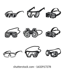 Goggles icons set. Simple set of goggles vector icons for web design on white background