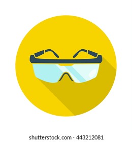 Goggles isolated on yellow background with a shadow underneath. Flat styled vector illustration.