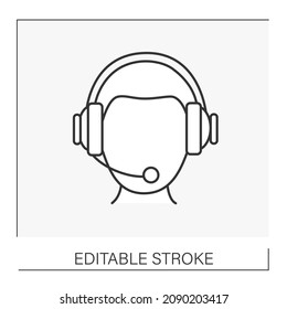  Goggles line icon. VR headset with microphone. Person in headphones on head. Modern virtual technology. VR concept. Isolated vector illustration.Editable stroke