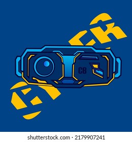 Goggles mask cyberpunk vector logo fiction colorful design with dark background. 