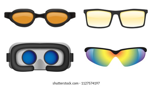 Goggles ski glass mask icons set. Realistic illustration of 4 goggles ski glass mask vector icons for web