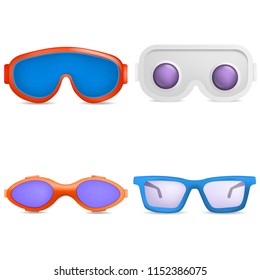 Goggles ski glass mask icons set. Realistic illustration of 9 goggles ski glass mask vector icons for web