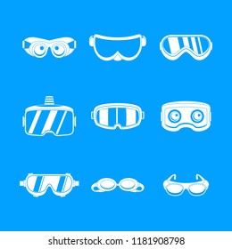 Goggles ski glass mask icons set. Simple illustration of 9 goggles ski glass mask vector icons for web