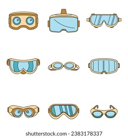 Goggles ski glass mask icons set. Simple illustration of 9 goggles ski glass mask vector icons thin line color flat on white