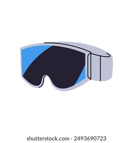 Goggles for ski, snowboard. Mask with reflection glass to protect from sun, snow. Accessory for mountain climbing. Equipment for extreme winter sport. Flat isolated vector illustration on white