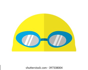 Goggles And Swimming Cap Flat Icon. Vector Illustration