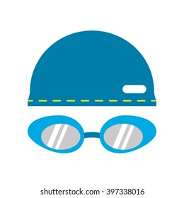 Goggles And Swimming Cap Flat Icon. Vector Illustration