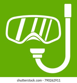 Goggles and tube for diving icon white isolated on green background. Vector illustration