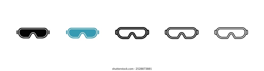 Goggles vector icon set in black and blue colors.