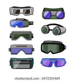 gafas de soldadura conjunto de dibujos animados. equipo esquí, construcción de soldador, trabajo gafas de vidrio signo de soldadura. símbolo aislado Ilustración vectorial