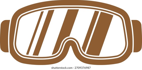 Gafas con lente ancha y correa, rayas reflectantes y contorno atrevido en estilo plano. Símbolo de seguridad, protección, deporte y actividad invernal. Ilustración vectorial de dibujos animados.