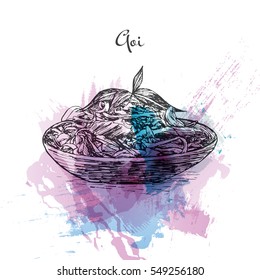 Goi watercolor effect illustration. Vector illustration of Vietnamese cuisine.