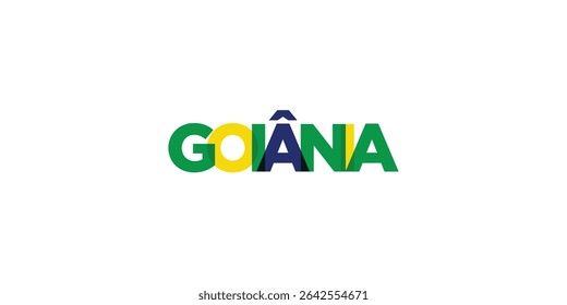 Goiania in the Brasil emblem. The design features a geometric style, vector illustration with bold typography in a modern font. The graphic slogan lettering.