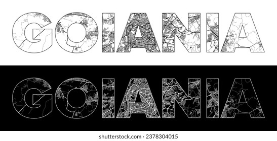 Goiania City Name (Brazil, South America) with black white city map illustration vector