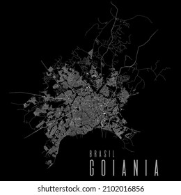 Goiania city vector map poster. Brazil municipality square linear street map, administrative municipal area, white lines on black background, with title.