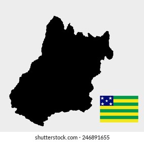 Goias, Brazil, vector map and flag isolated on white background. High detailed silhouette illustration. Original Goias flag isolated vector in official colors and Proportion Correctly