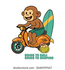 Indo bali indo surfar gato com vespa traz uma placa de surfe roupas e design adesivo