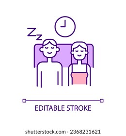 Going to bed with partner RGB color icon. Married couple. Sleeping together with spouse. Form of intimacy. Isolated vector illustration. Simple filled line drawing. Editable stroke. Arial font used