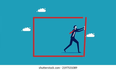 Going beyond limits. Businessman get out of comfort zone for freedom vector illustration