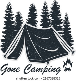 
Going camping in the pine forest. Make a bonfire. Silhouette on white background.