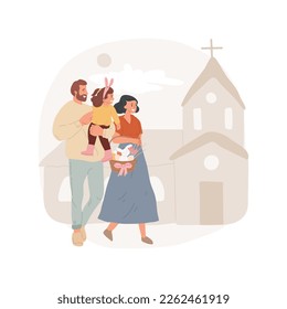 Going to the church isolated cartoon vector illustration. Family celebrating Easter together, walking with a basket, attending church on Holy Sunday, religious tradition vector cartoon.