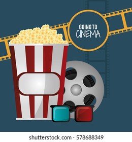 going to cinema pop corn 3d glasses film strip