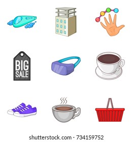 Going to coffee icons set. Cartoon set of 9 going to coffee vector icons for web isolated on white background