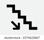 Going Down Stairs Icon Staircase Steps Stairwell Up Stair Well Case Walk Climb Ladder Escalator Path Black White Outline Line Shape Sign Symbol Vector