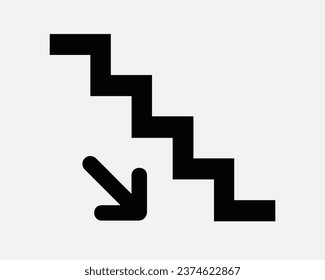 Going Down Stairs Icon Staircase Steps Stairwell Up Stair Well Case Walk Climb Ladder Escalator Path Black White Outline Line Shape Sign Symbol Vector