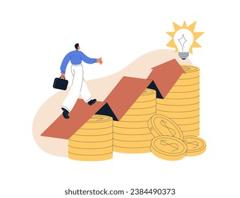 Going to financial goal, aim. Wealth, finance, capital growth, business progress concept. Investing, increasing revenue, income, earnings. Flat graphic vector illustration isolated on white background