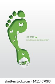 Going green concept,Footprint paper cut style vector illustration.