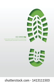 Going green concept,Shoe print paper cut style vector illustration.