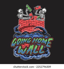 Going home wall poster with skeleton mason worker design