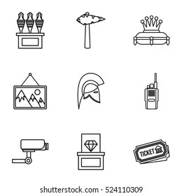 Going to museum icons set. Outline illustration of 9 going to museum vector icons for web