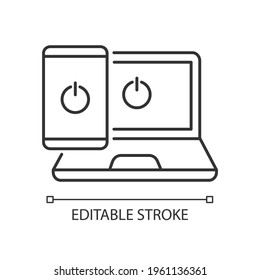 Going offline linear icon. No online activity. Stop gadget addiction. Digital detoxification. Thin line customizable illustration. Contour symbol. Vector isolated outline drawing. Editable stroke